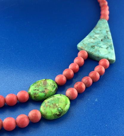 Jay King DRT Sterling Silver Turquoise Red Coral Geometric Statement Necklace