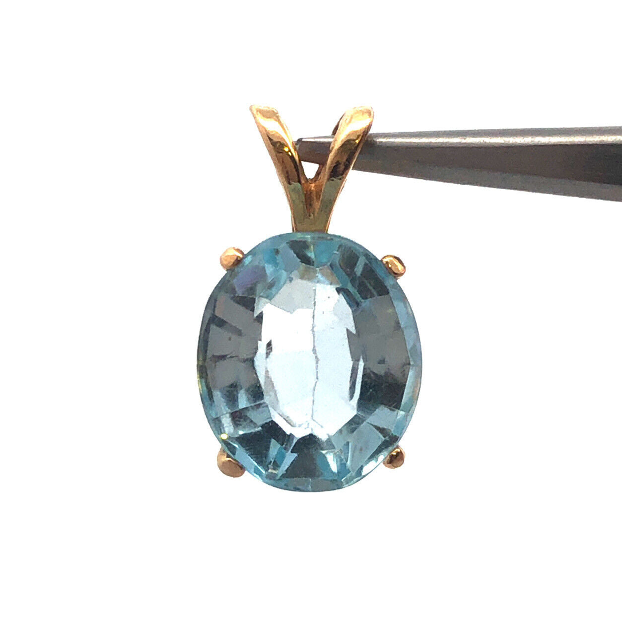 14K Yellow Gold Oval Swiss Blue Topaz Solitaire December Anniversary Pendant