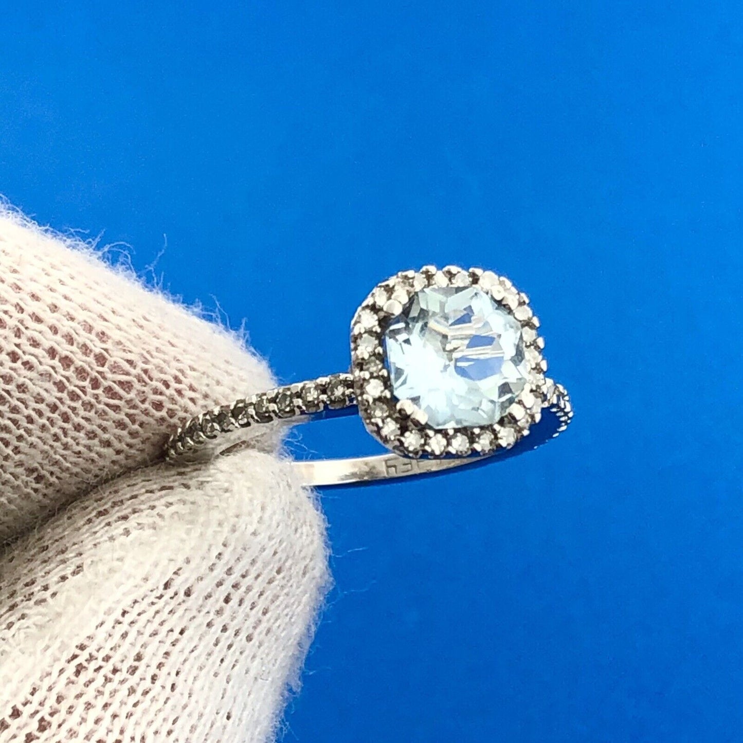 Effy 14k White Gold Aquamarine Diamond Halo Accented March Anniversary Ring