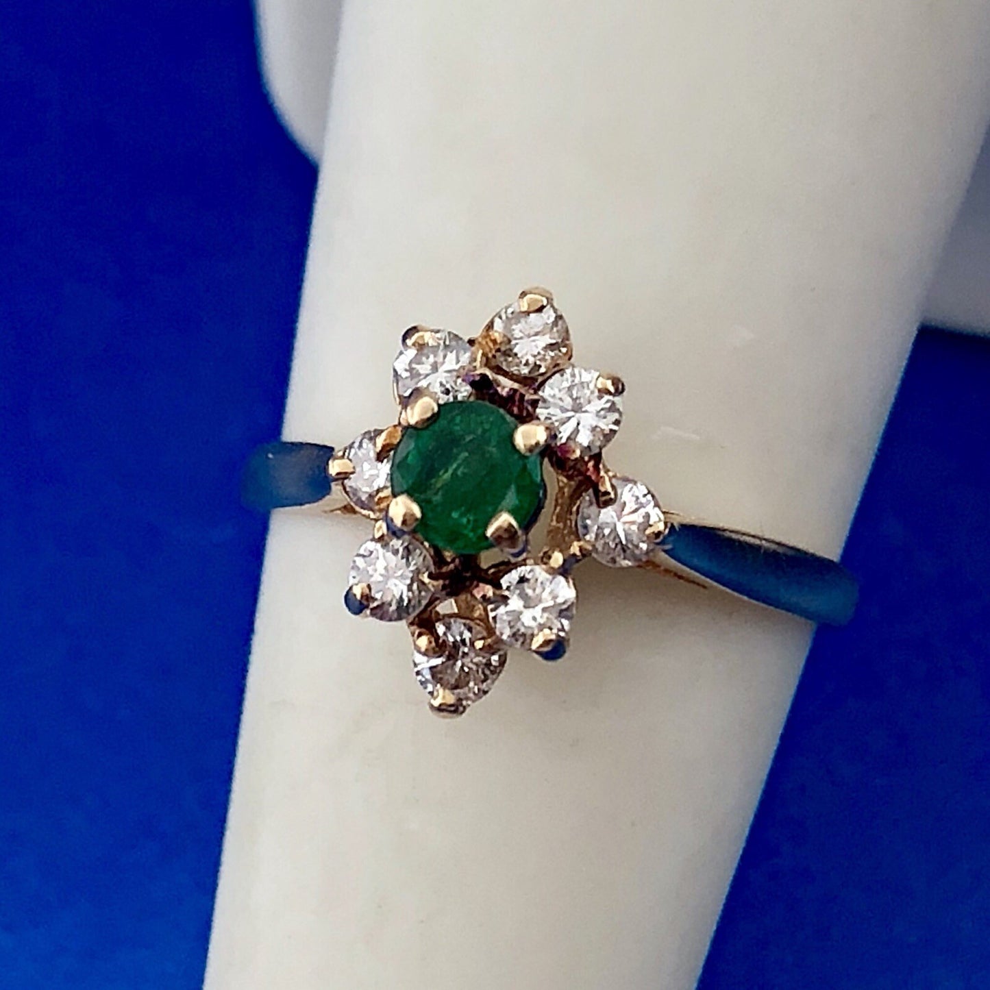 Brilliant 14K Yellow Gold Emerald Diamond Accent May Anniversary Cocktail Ring