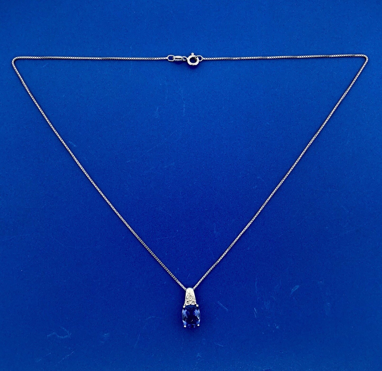 925 Sterling Silver Blue Cubic Zirconium with Diamond Accent Pendant Necklace