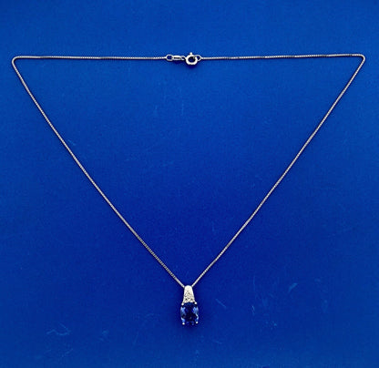 925 Sterling Silver Blue Cubic Zirconium with Diamond Accent Pendant Necklace