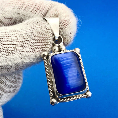 Stunning Taxco Mexican Sterling Silver 925 TA-S3 Glass Rectangle Dangle Pendant