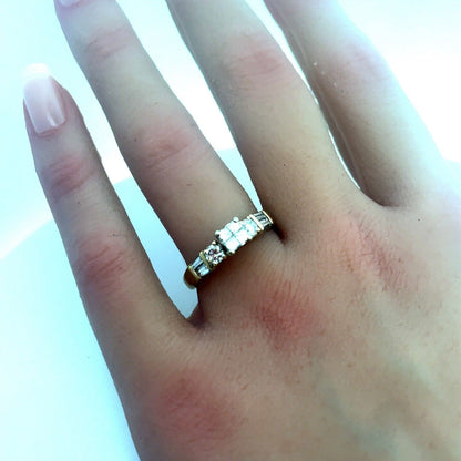 Vintage 14K Yellow Gold Princess Diamond Quad Top Accent Engagement Ring