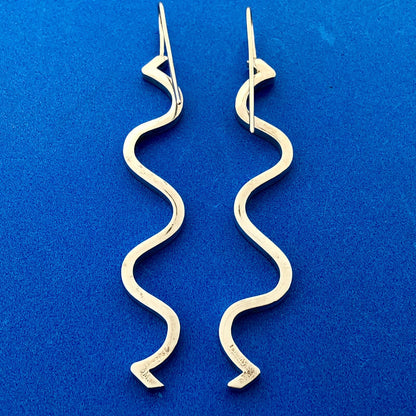Designer Mignon Faget Sterling Silver 925 Wavy Line Ironworks Hook Earrings