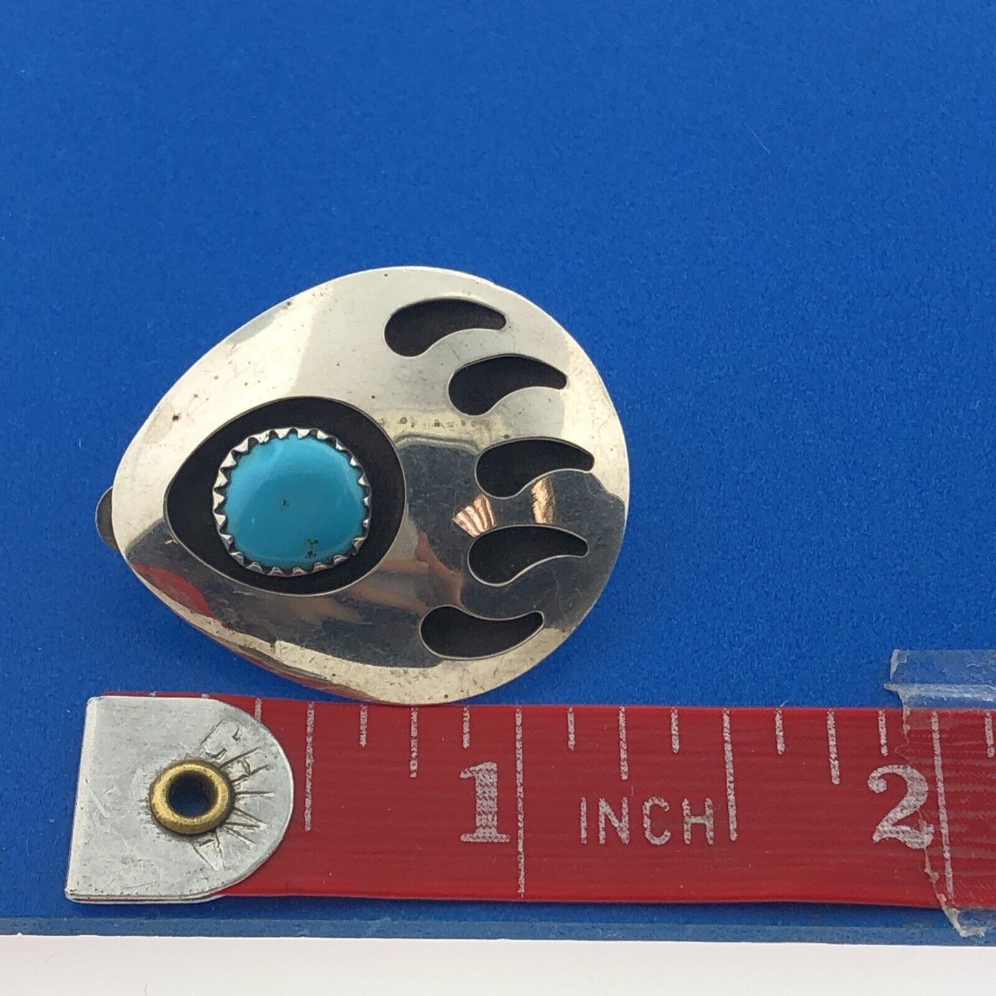 Native American Old Pawn 925 Sterling Silver Turquoise Bear Claw Clip Earrings