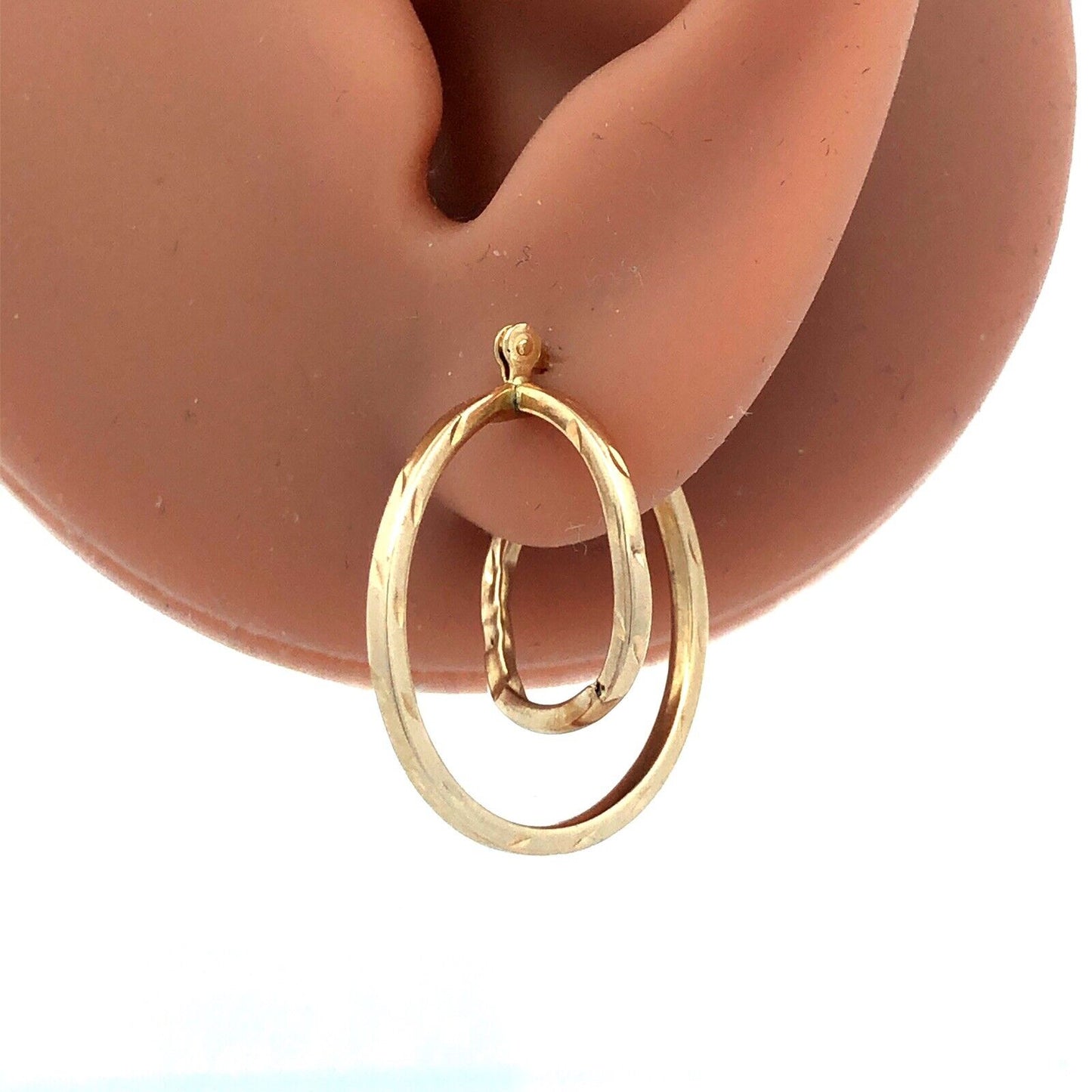 14K Yellow Gold Designer ATT Textured Round Double Hoop Earrings