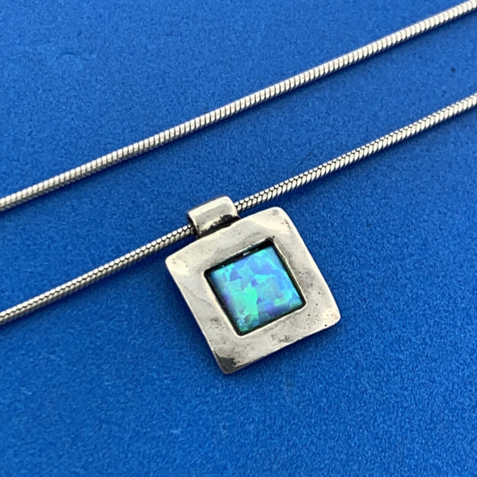 Designer Sterling Silver 925 Cabochon Opal Doublet 18" Snake Link Chain Necklace