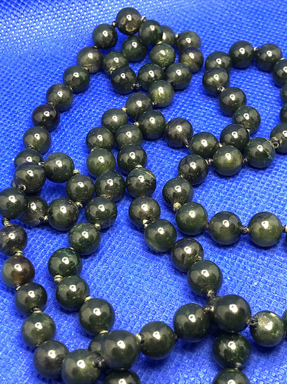 Estate Jade Imperial Wealth & Protection Gem Round Hand Knotted Bead Necklace