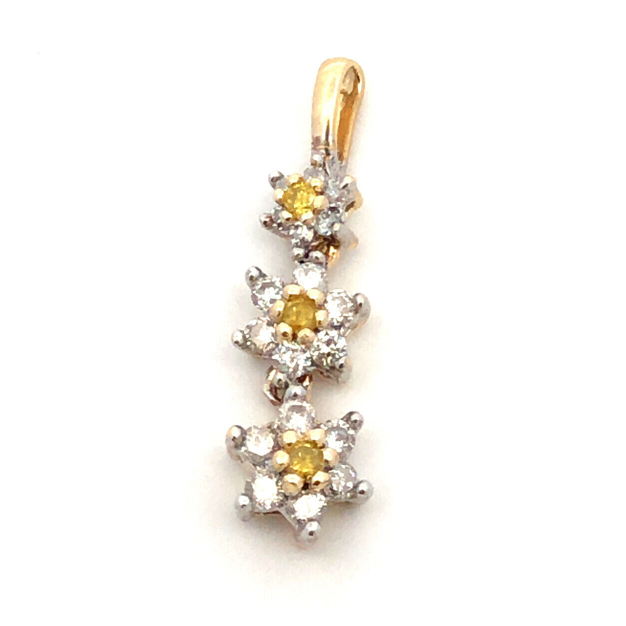 Designer HN 14K Yellow Gold White Yellow Round Diamond Flower Trio Pendant