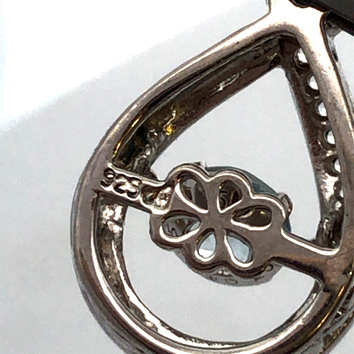 Designer 925 Sterling Silver Diamond and Blue Tourmaline Pendant Necklace