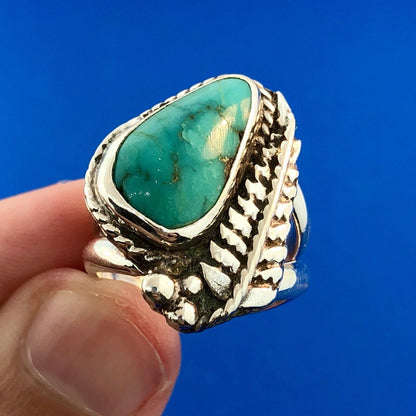 Vintage Native American DB Sterling Silver 925 Turquoise Feather Chunky Ring
