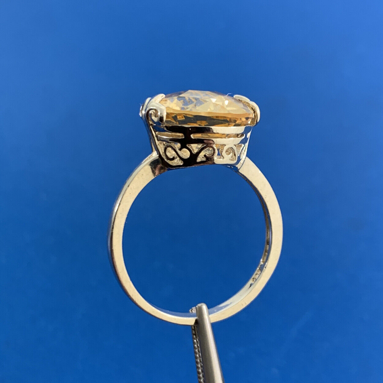 Designer Oval Citrine 925 Sterling Silver Statement Cocktail Ring