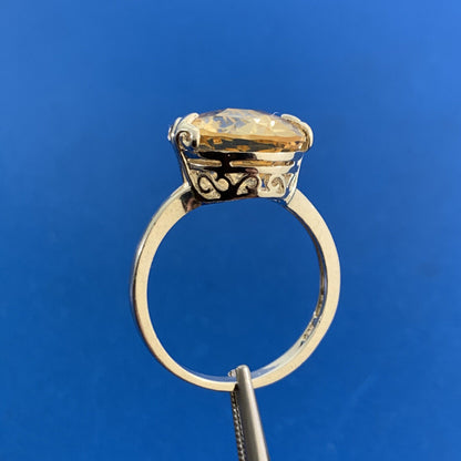 Designer Oval Citrine 925 Sterling Silver Statement Cocktail Ring