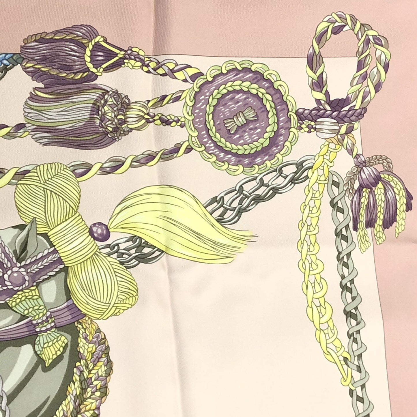 Hermes Carre 90 Silk Le Timbalier Twill Violet Rose Pink Neckerchief Scarf