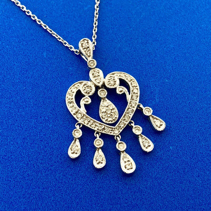 Gordon's 14k White Gold Diamond Heart Pendant Dangle Necklace JWBR