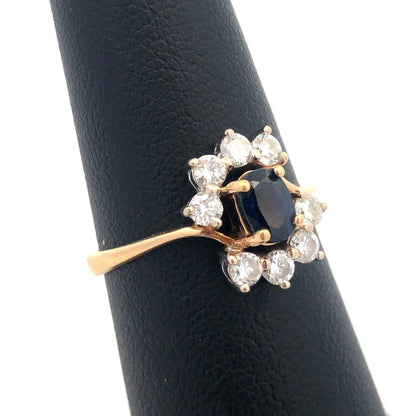 Gorgeous 14k Yellow Gold Oval Cut Sapphire Diamond Floral Cluster Ring Size 6.5