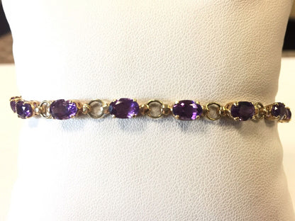 10k Yellow Gold Oval Amethyst February Birthday Anniversary Tennis Bracelet