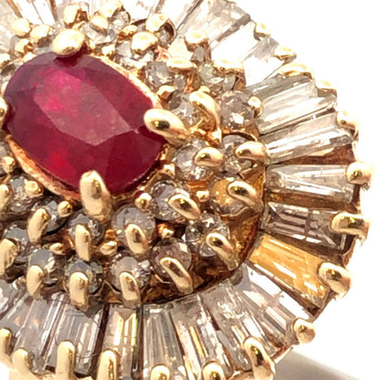 Estate 14K Yellow Gold Ruby Center Diamond Halo July Anniversary Statement Ring