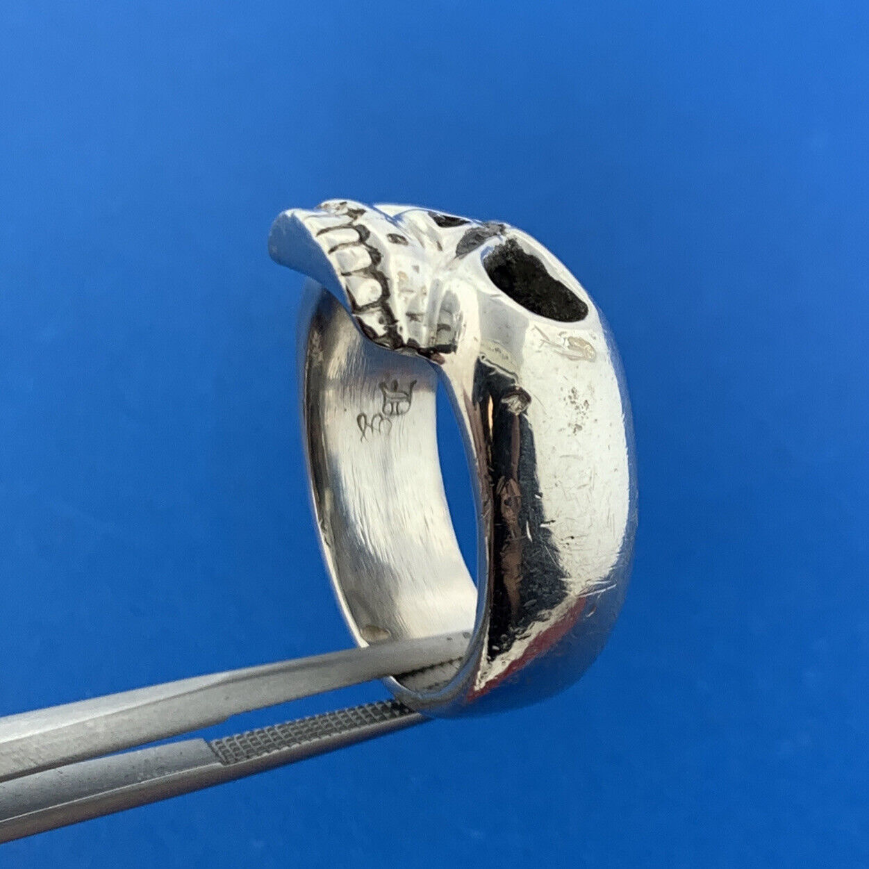 Custom Artisan Steeleworkx 925 Sterling Silver Skull Bikers Statement Ring