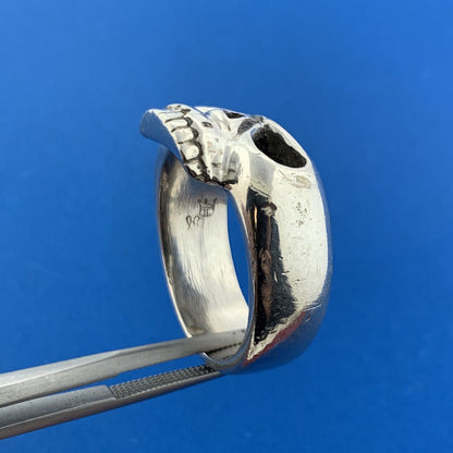 Custom Artisan Steeleworkx 925 Sterling Silver Skull Bikers Statement Ring