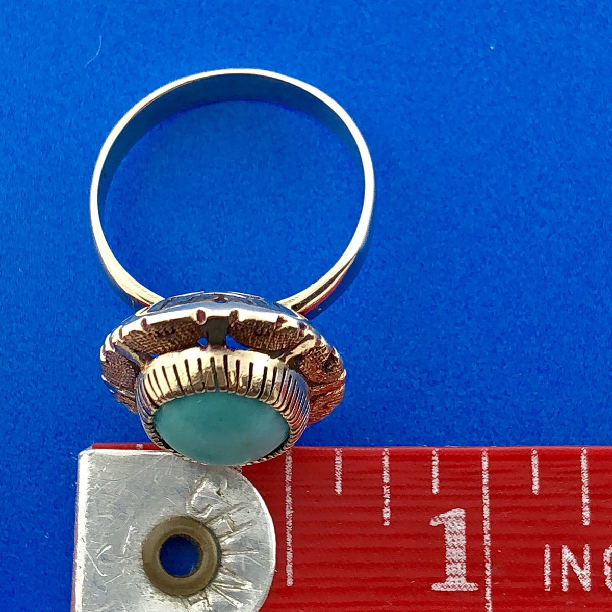 Retro 10K Yellow Rose Gold Oval Robins Egg Turquoise Statement Cocktail Ring