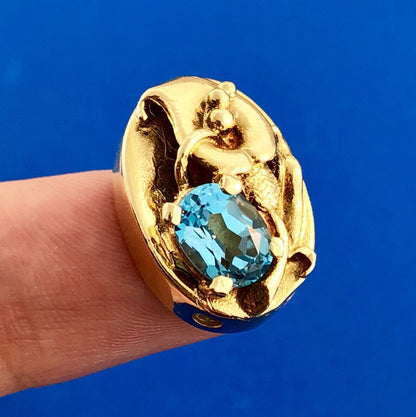 14k Yellow Gold Blue Topaz Slide Charm Pendant