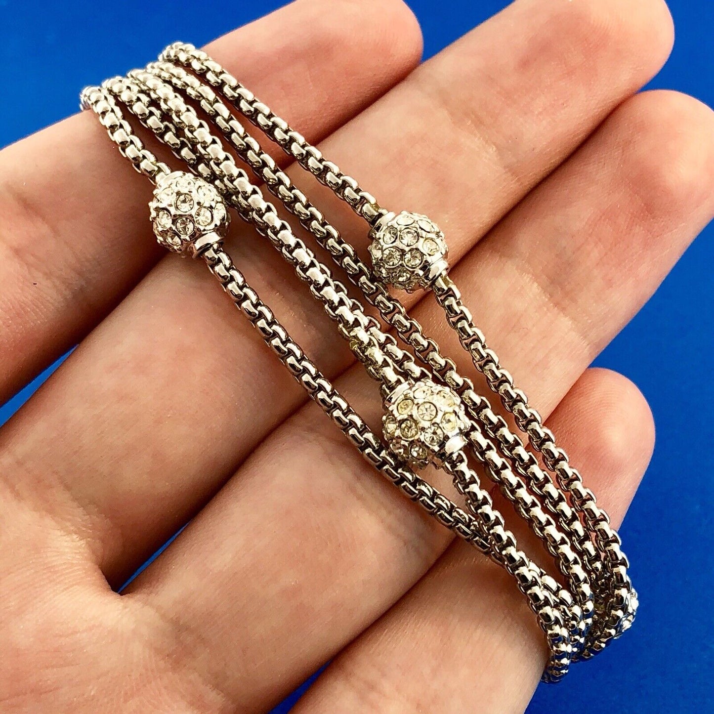Ladies Silver Gold Tone Cubic Zirconia CZ Ball Station 5 Strand Fashion Bracelet