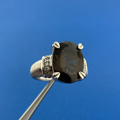 Judith Ripka 925 Sterling Silver Oval Smoky Quartz Cubic Zirconia Accented Ring