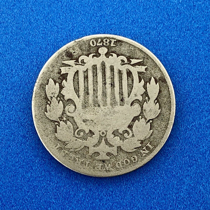 1870 P Shield Nickel 5c Better Key Rare Philadelphia Mint Coin No Rays