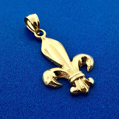 Classic 14K Yellow Gold Fleur De Lis New Orleans Louisiana Geaux Saints Pendant