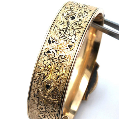 Victorian CLAP 14K Gold Filled Seed Pearl Taille D'Epargne Hinged Cuff Bracelet
