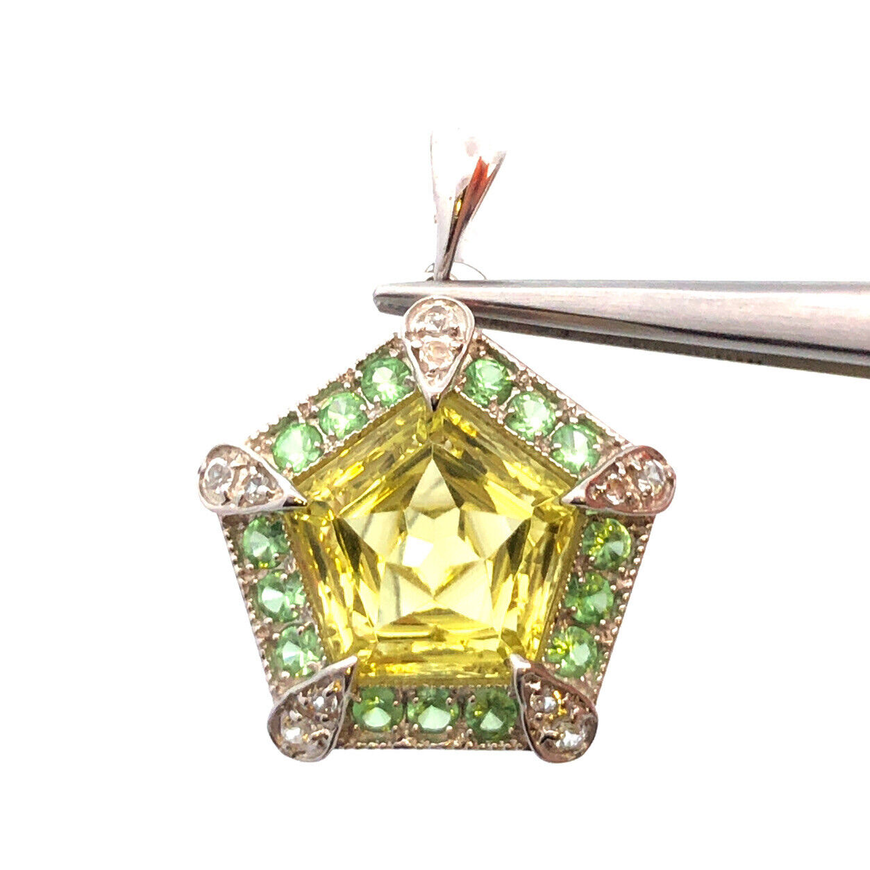 Designer TGGC 925 Sterling Silver Peridot Green Tourmaline White Topaz Pendant