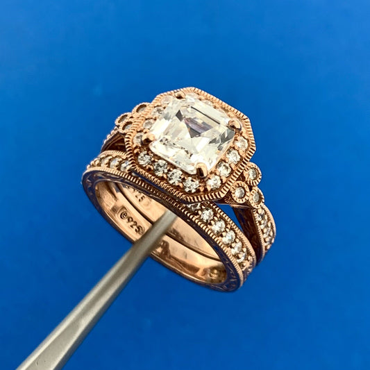 Designer 925 Sterling Silver Rose Gold Vermeil Cubic Zirconia Halo Bridal Set