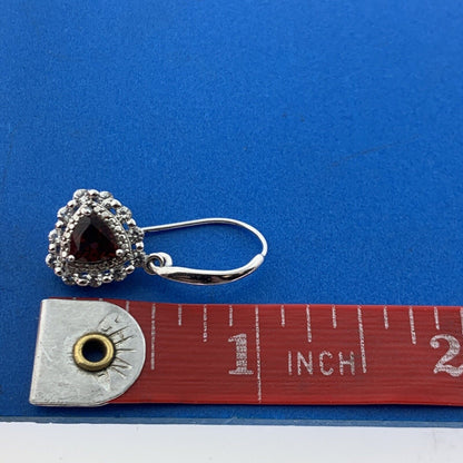 Designer PAJ Sterling Silver Garnet Diamond January Anniversary Dangle Earrings