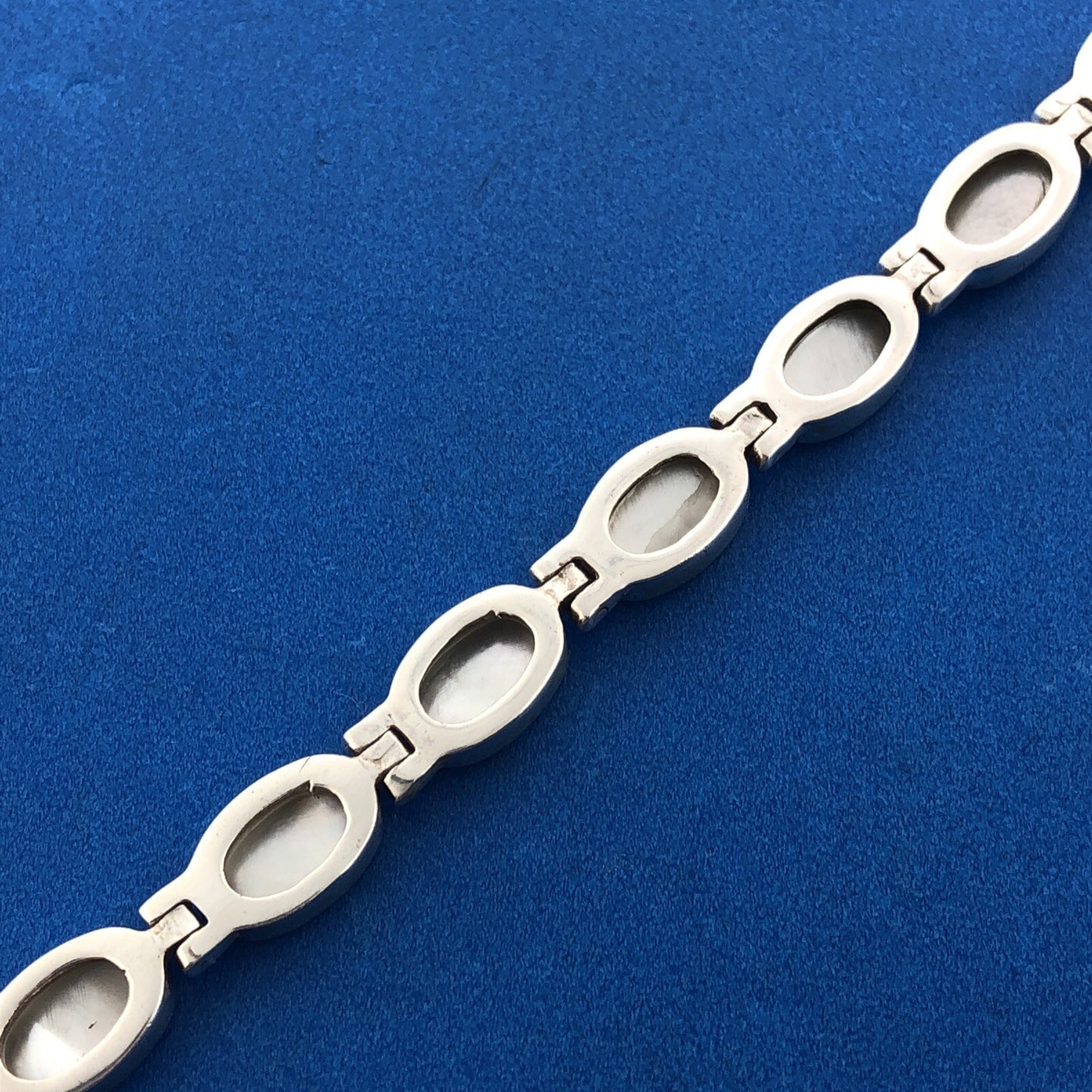 Designer 925 Sterling Silver Mother Of Pearl Cabochon Oval Panel Tennis Bracelet