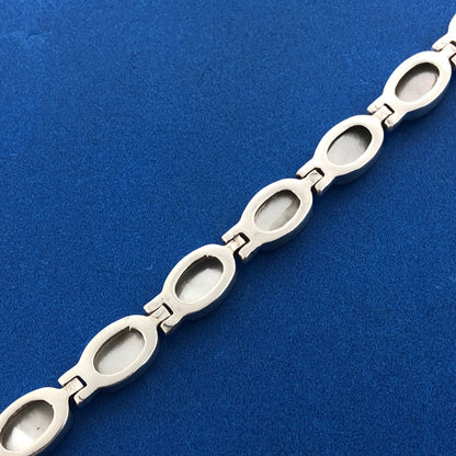 Designer 925 Sterling Silver Mother Of Pearl Cabochon Oval Panel Tennis Bracelet