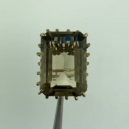 Retro 18K Yellow Gold Emerald Cut Smoky Topaz Statement Cocktail Finger Ring