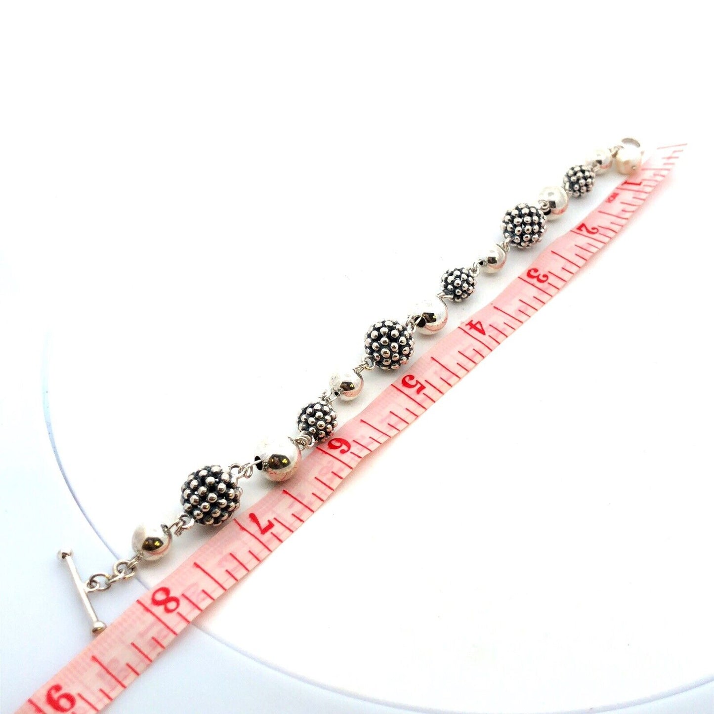 Michael Dawkins 925 Sterling Silver Pearl Textured Ball Beaded Toggle Bracelet