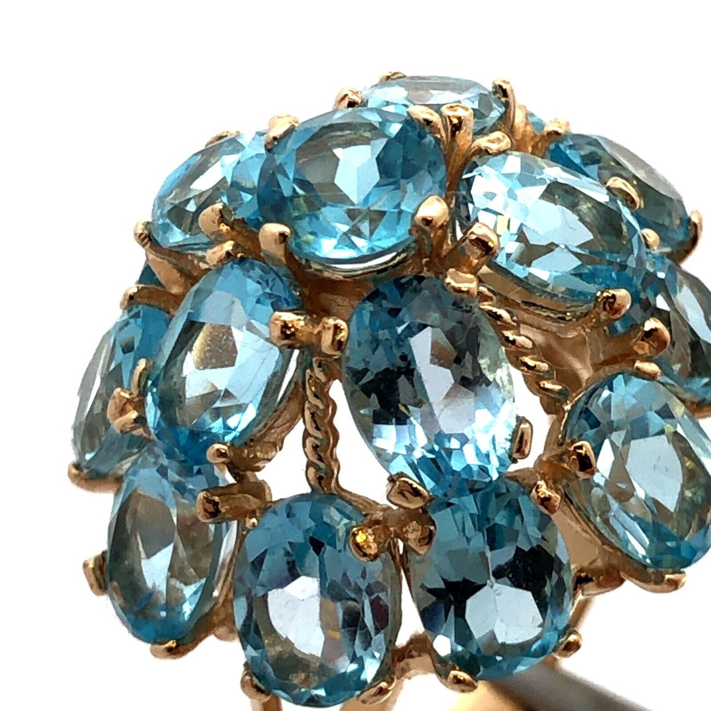 Designer EL 10K Yellow Gold Oval Blue Topaz Round Dome Statement Cocktail Ring