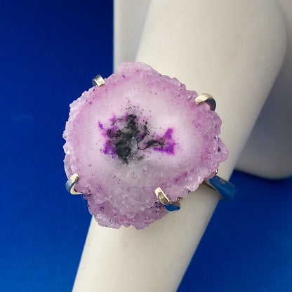 Retro 925 Sterling Silver Purple Fuschia Pink White Druzy Quartz Statement Ring