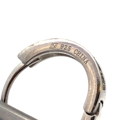 Designer N 925 Sterling Silver Baguette Cubic Zirconia CZ Huggie Hoop Earrings