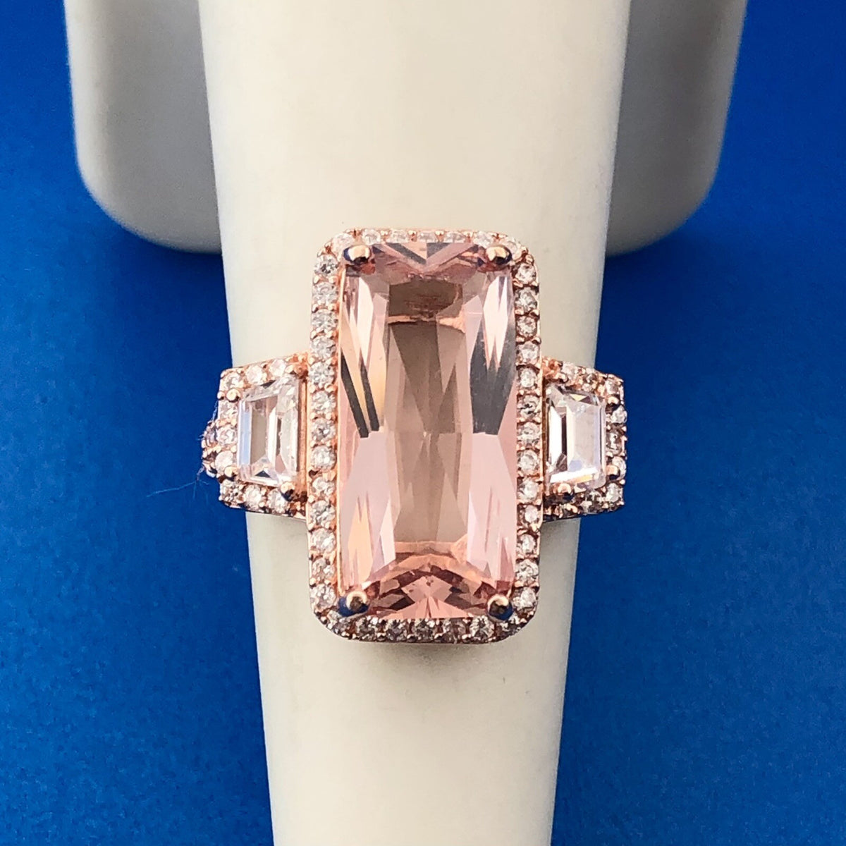 Dazzling Rose Toned 925 Sterling Silver Pink White Cubic Zirconia Statement Ring