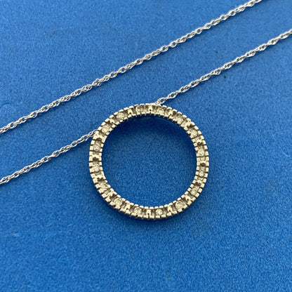 Designer 10K White Gold Diamond Infinity Eternity Circle Anniversary Necklace