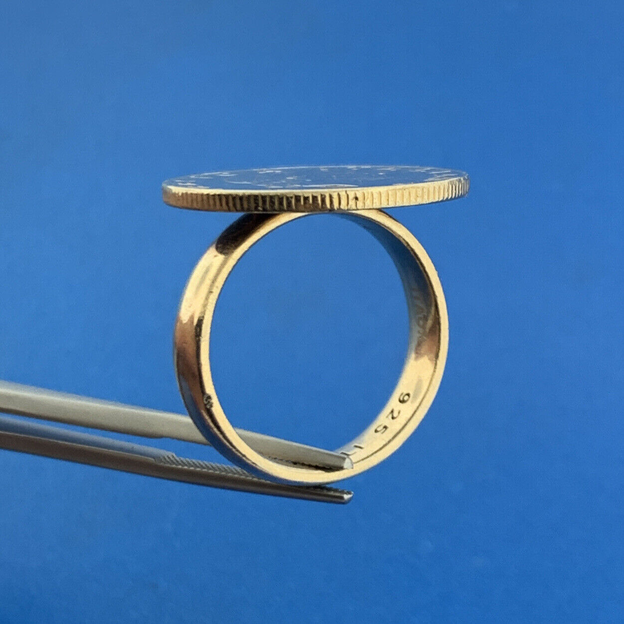 Vermeil Sterling Silver 925 1979 Lire Repvbblica Italiana Coin Ring Size 9.75