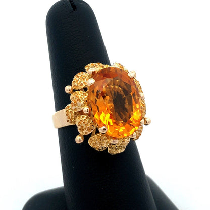 14K Yellow Gold Oval Orange Citrine November Anniversary Statement Cocktail Ring