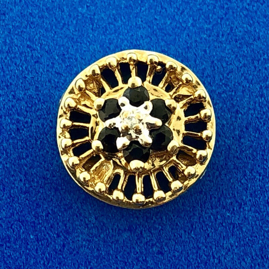 Designer OMG 10K Yellow Gold Blue Sapphire Cluster Slide Charm Diamond Accent