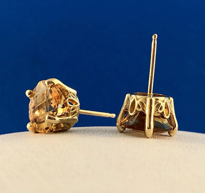 14K Yellow Gold Citrine November Anniversary Occasion Statement Stud Earrings