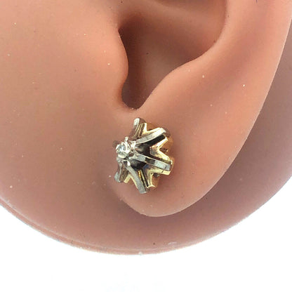 Vintage 14k Yellow White Gold Diamond 6 Point Radiant Star Comet Stud Earrings