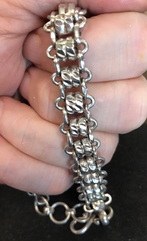 Vintage Heavy Sterling Silver 925 Unisex Biker Railroad Track Link Bracelet